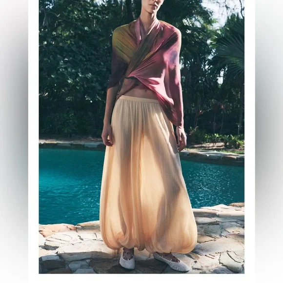 Zara Cream Wide-Leg Pants